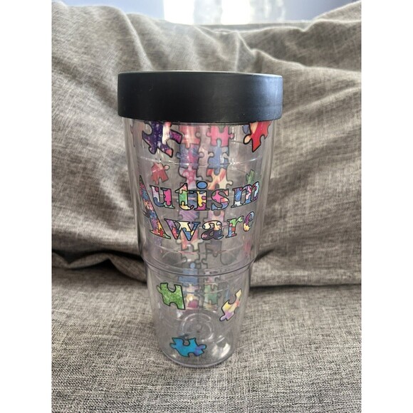 Tervis Tumbler Autism Awareness Puzzle Pieces Black Lid Insulated 24 Oz - Picture 1 of 6